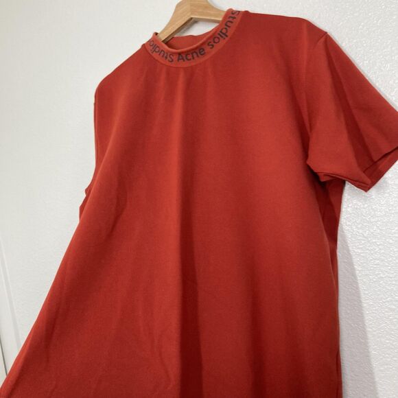 Acne Studios Shirt Mens Large Red NAVID Mock Neck Logo Collar Designer Tee - Picture 3 of 16